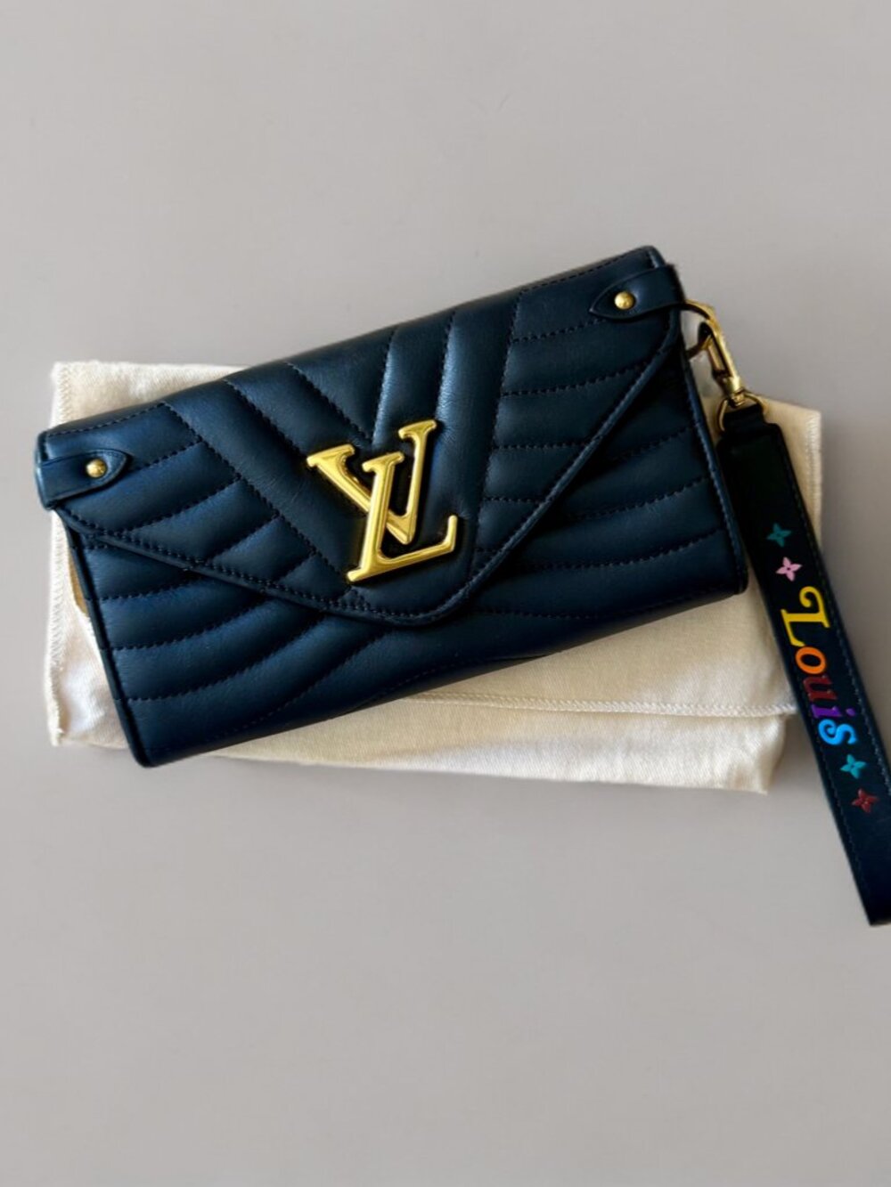 Louis Vuitton Black Quilted Calfskin New Wave Long Wallet Wristlet